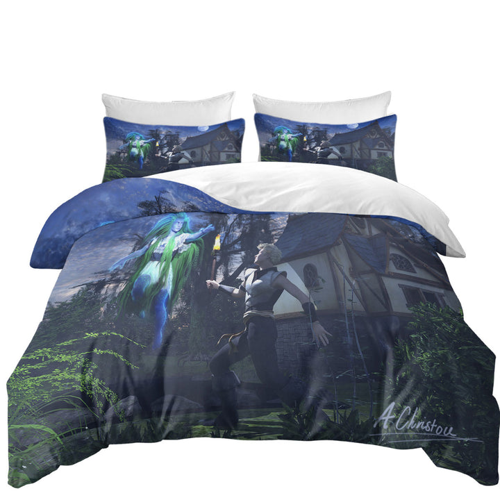 King Size Duvet Cover with Ghostly Encounter Fiction Art