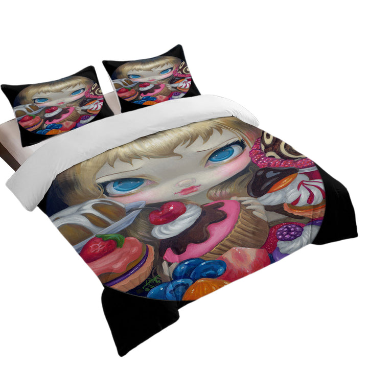 King Size Duvet Cover with Girl with Tea Party Treats and Cakes