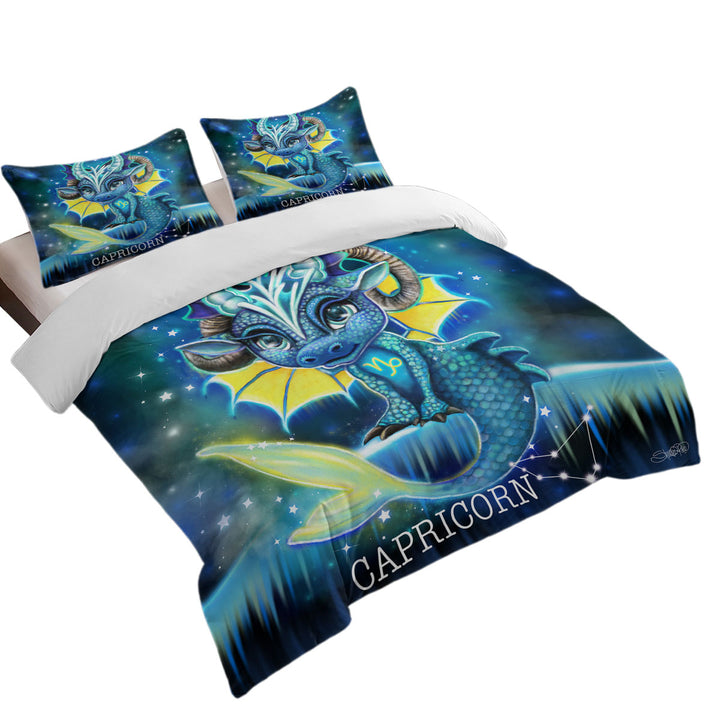 King Size Duvet Cover with Kids Fantasy Art Capricorn Lil Dragon