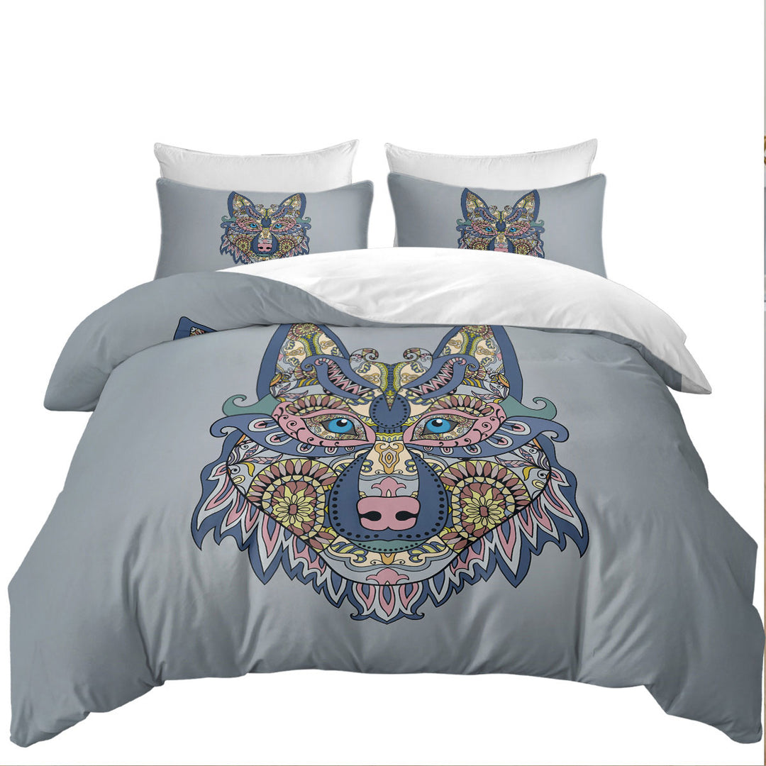 King Size Duvet Cover with Oriental Wolf