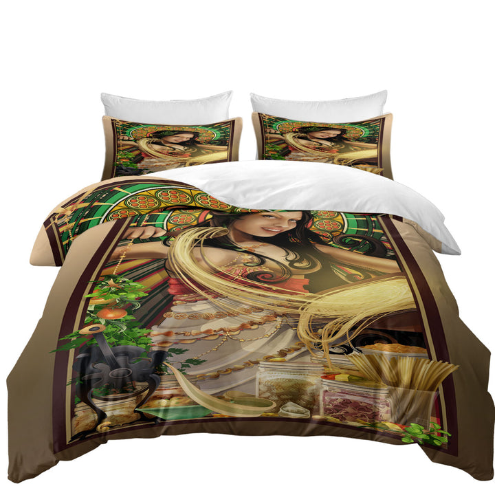 King Size Duvet Cover with Sexy Woman Art Goddess of Pasta