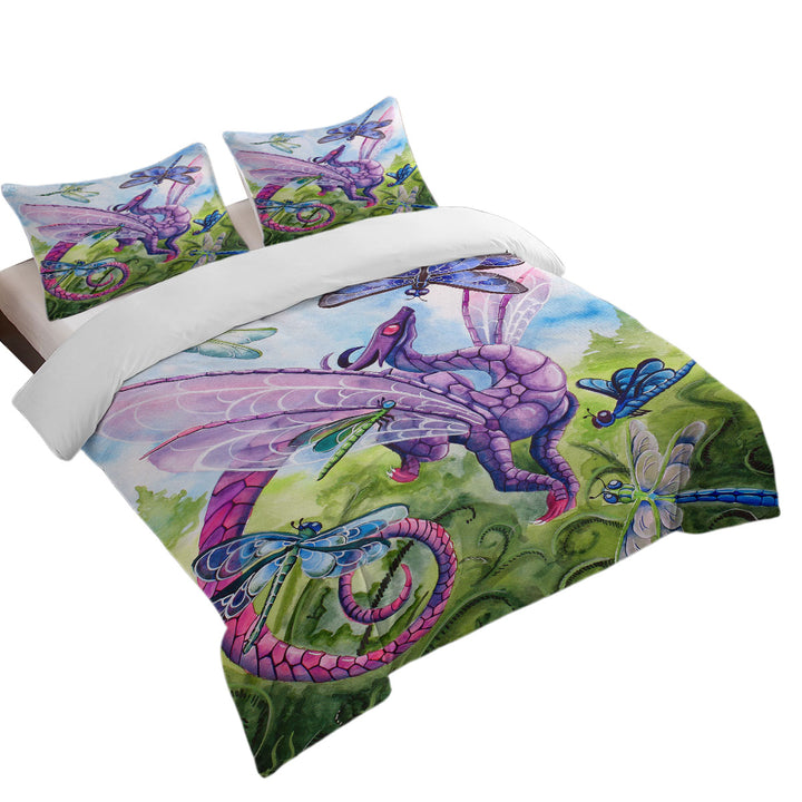 King Size Duvet Cover with Spring Dragon and Dragonflies