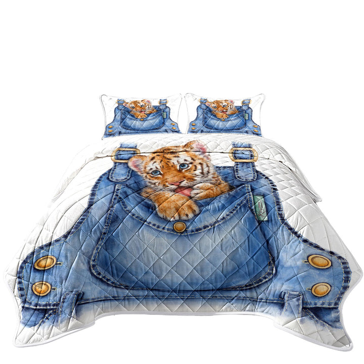 King Size Quilt Sets with Adorable Animal Painting Tiger Cub Overall