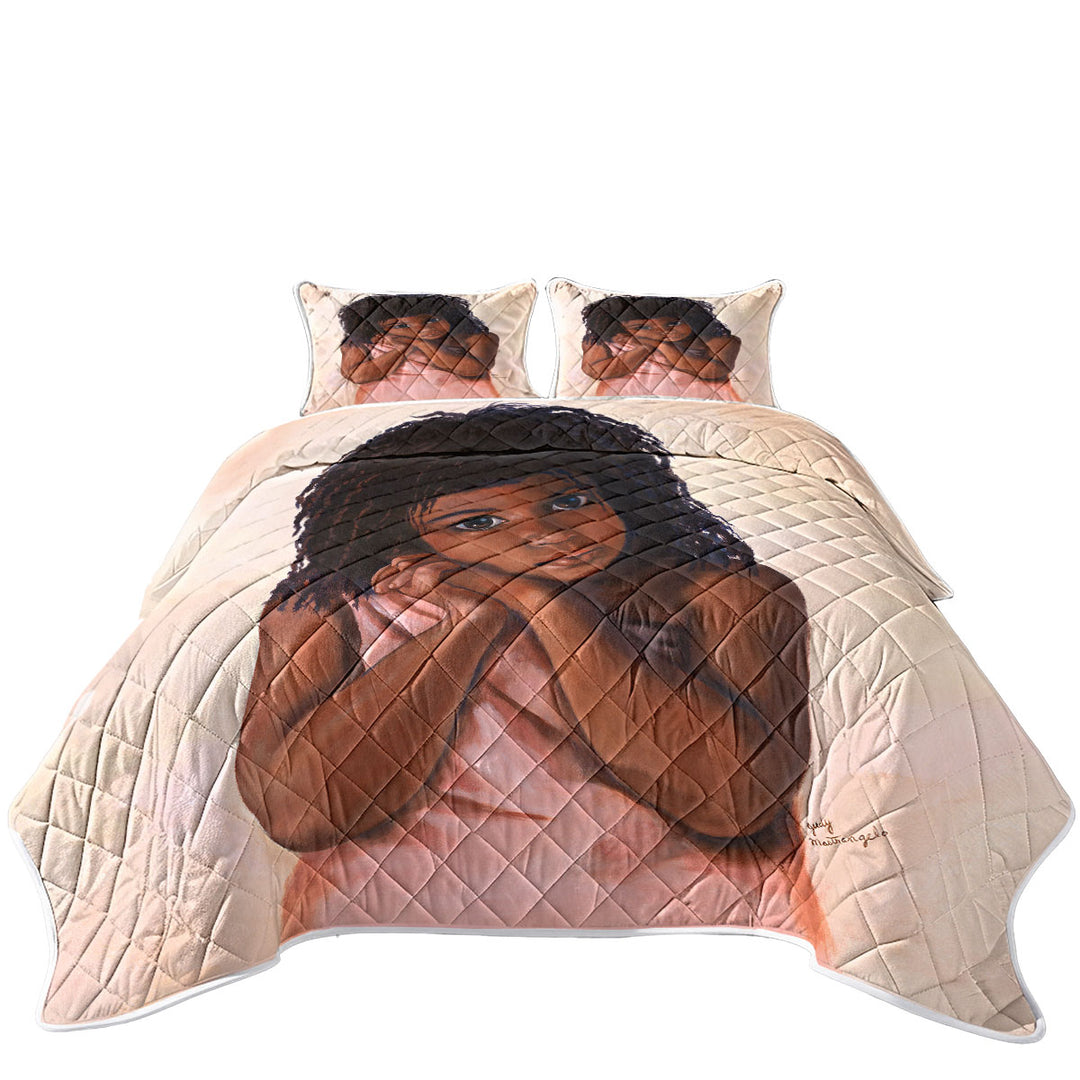 King Size Quilt Sets with Adorable Art Cute Black Girl