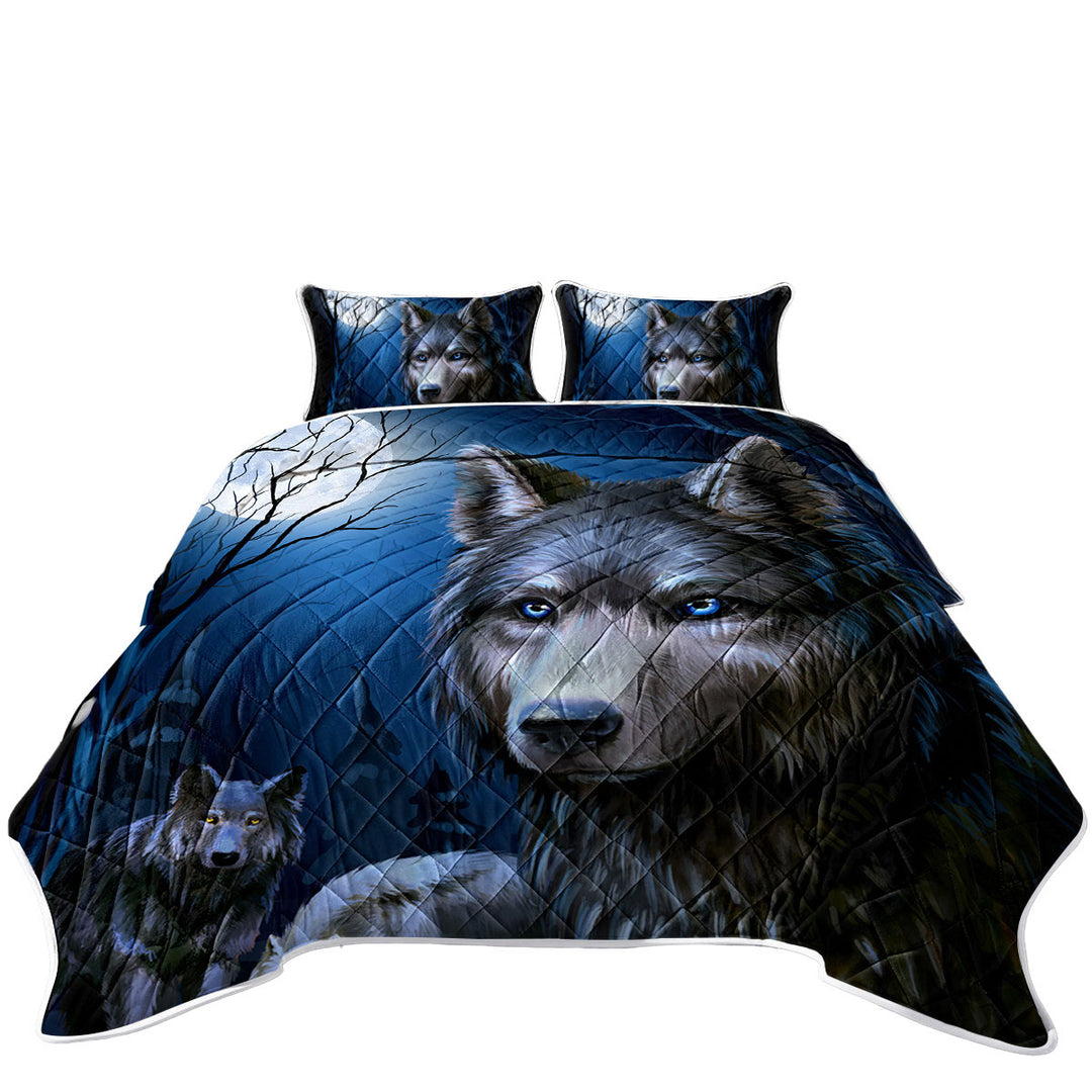 King Size Quilt Sets with Art Painting Wolves Night