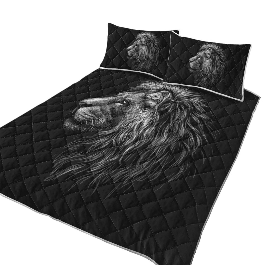 King Size Quilt Sets with Black and White Handsome Lion