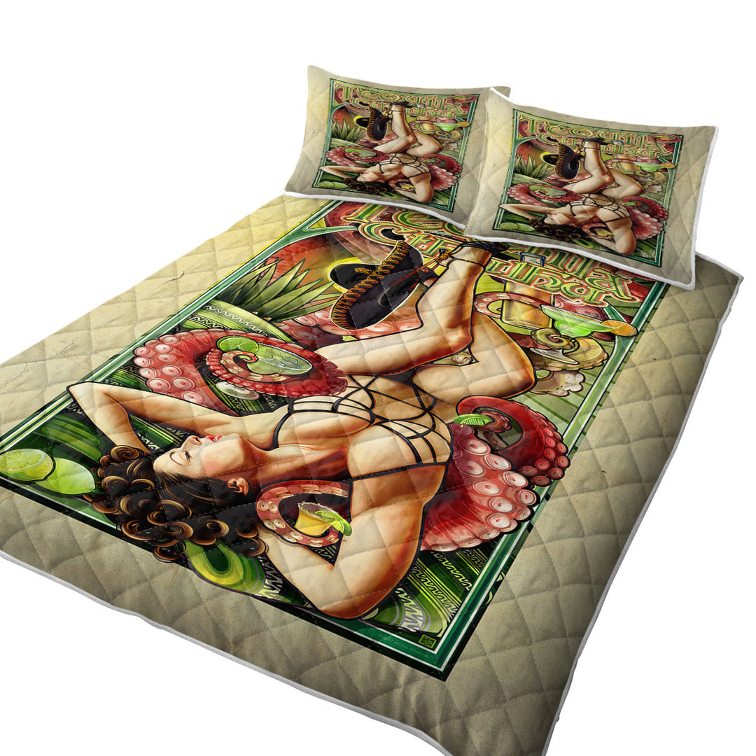 King Size Quilt Sets with Cool Art Tequila Cthulhu and Sexy Woman