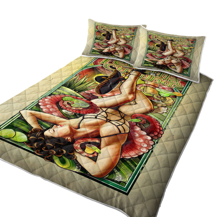 King Size Quilt Sets with Cool Art Tequila Cthulhu and Sexy Woman