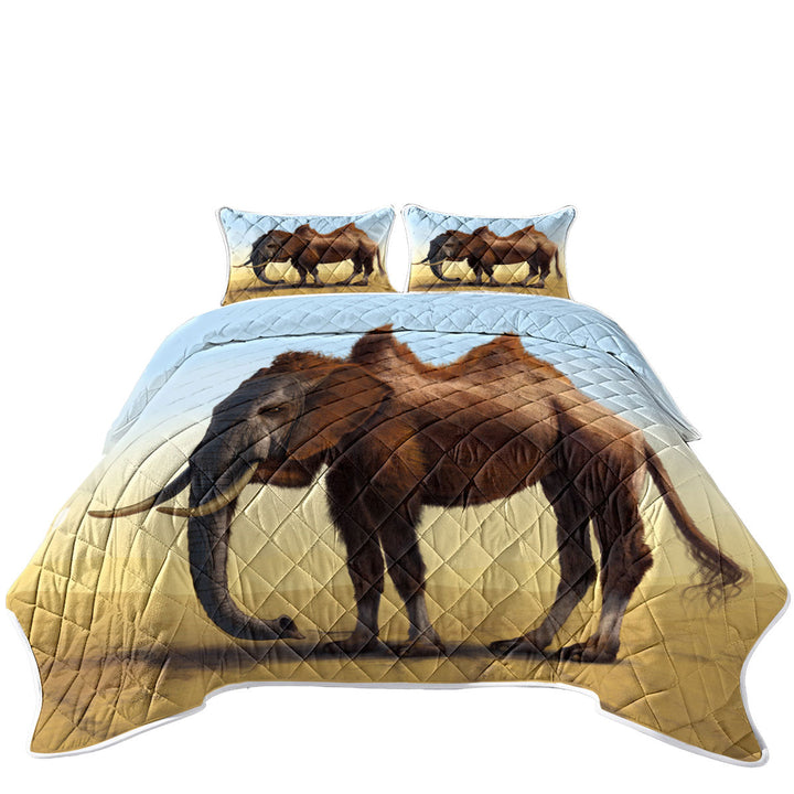 King Size Quilt Sets with Cool Crazy Animal Art Camel vs Elephant Camelephant