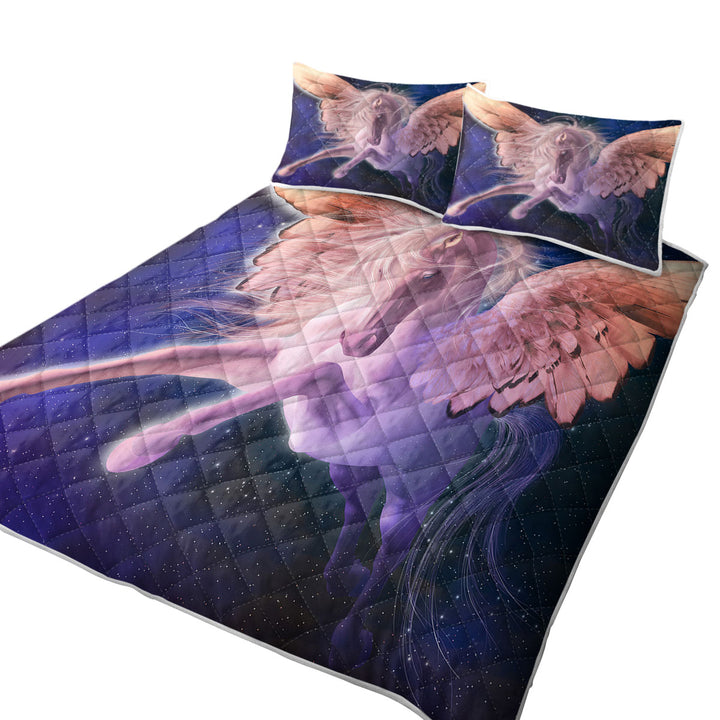 King Size Quilt Sets with Cool Fantasy Art Flying White Horse Pegasus