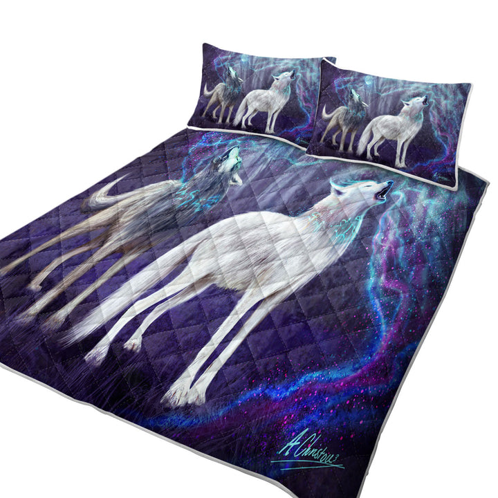 King Size Quilt Sets with Cool Fantasy Wildlife Wolves