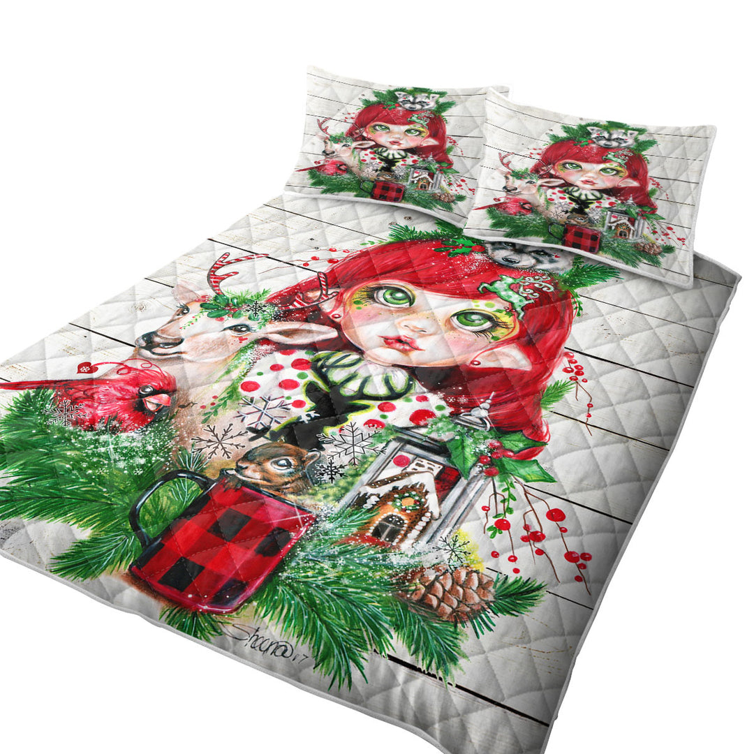 King Size Quilt Sets with Cute Christmas Claire and Forest Animals