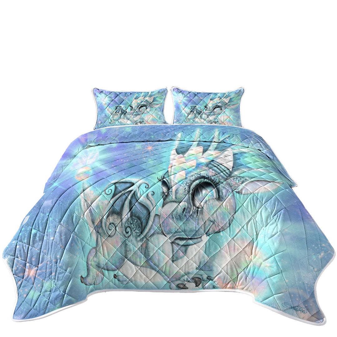 King Size Quilt Sets with Cute Gift October Opal Birthstone Lil Dragon