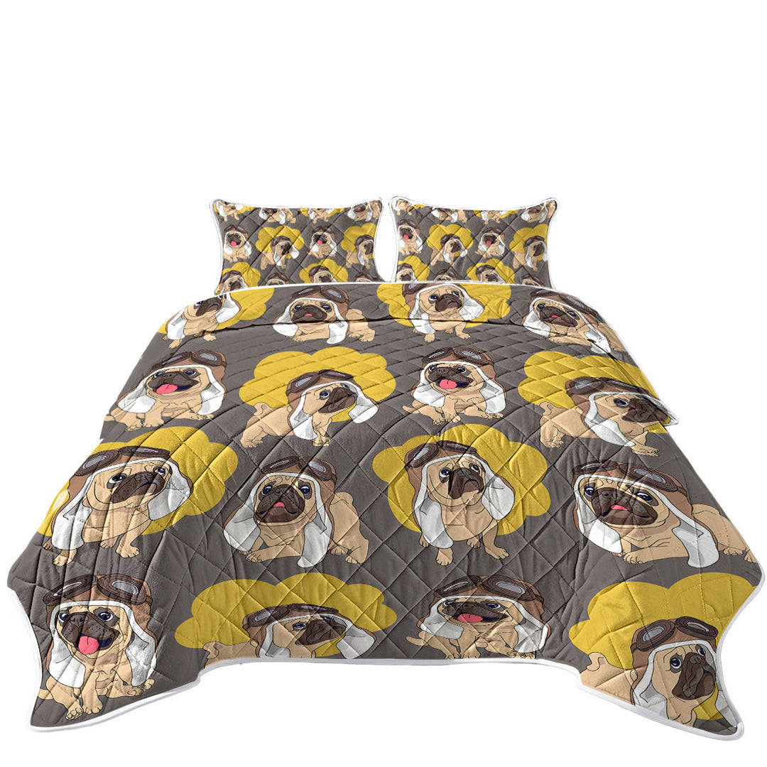 King Size Quilt Sets with Cute Pilot Pug