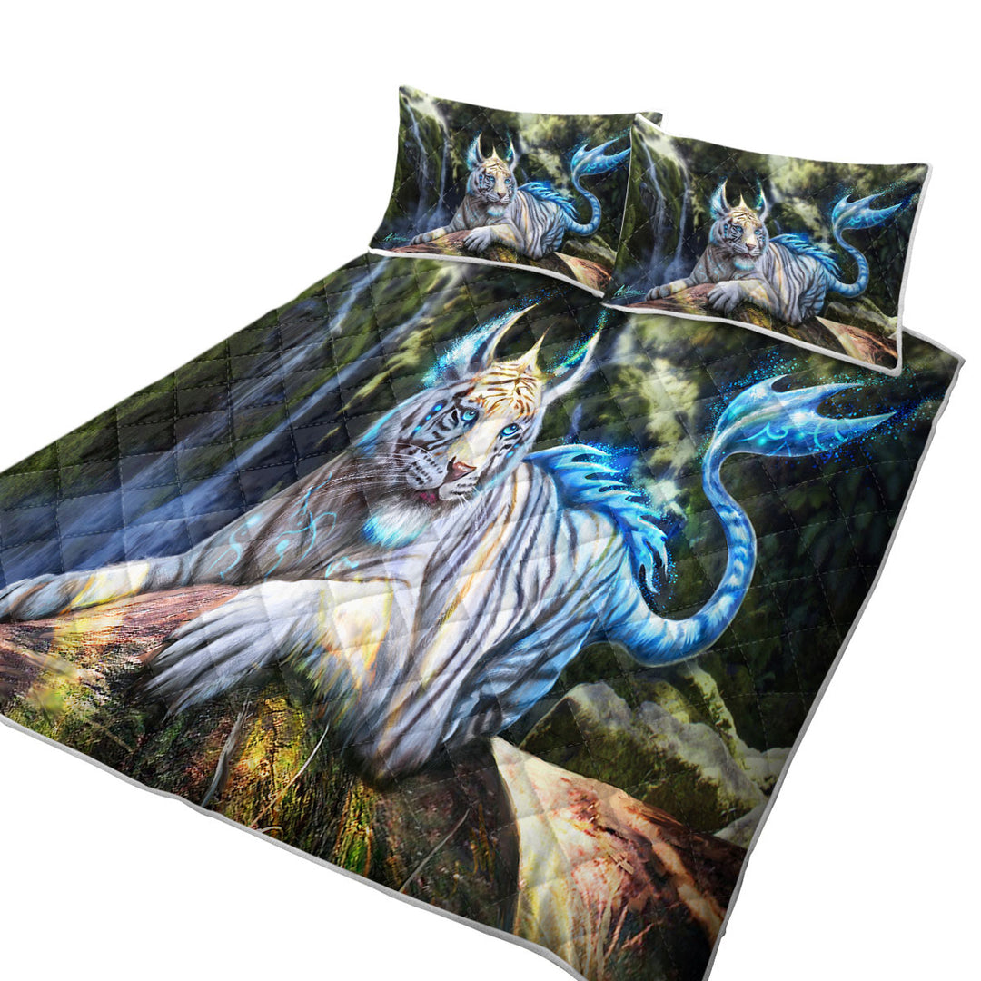 King Size Quilt Sets with Fantasy Art White Nero Tiger