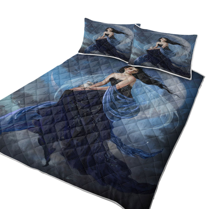 King Size Quilt Sets with Fantasy Art the Moon Indigo Fairy