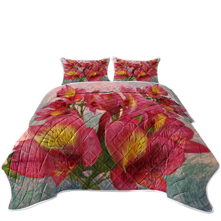 King Size Quilt Sets with Floral Art Pink Orchid