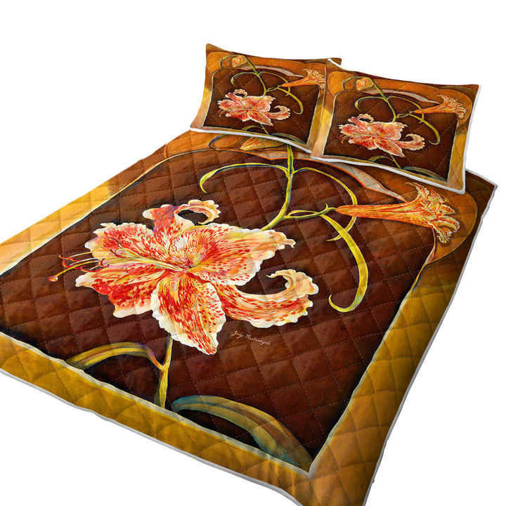 King Size Quilt Sets with Floral Art Tiger Lilies Flowers