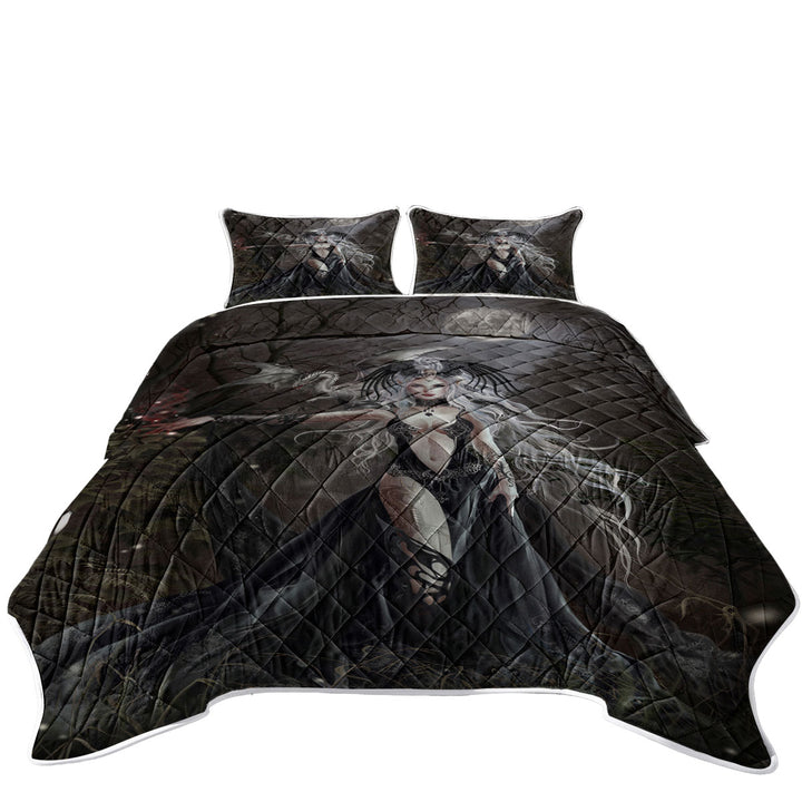 King Size Quilt Sets with Gothic Fantasy Art My Queen of Havoc and Dragon