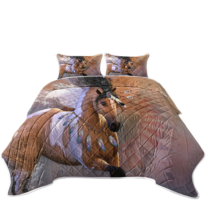 King Size Quilt Sets with Native American Horse the Golden Feather