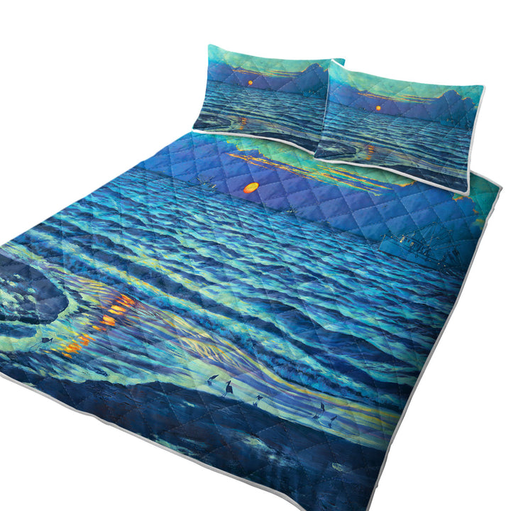 King Size Quilt Sets with Nature Art Painting Sapelo Ocean Sunrise