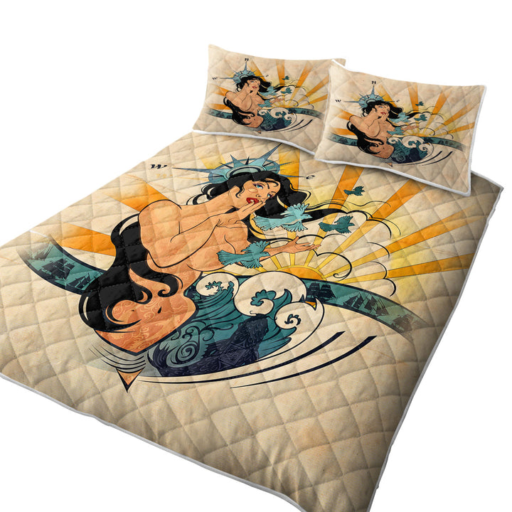 King Size Quilt Sets with Nautical Sexy Woman Spirit of Navigation