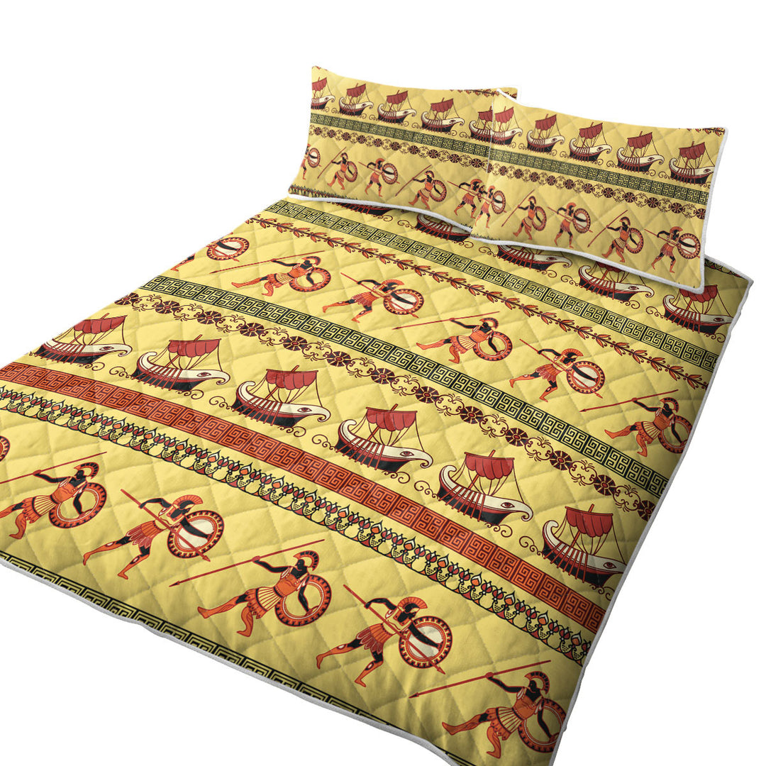 King Size Quilt Sets with Roman Warriors and Boats Mens Pattern