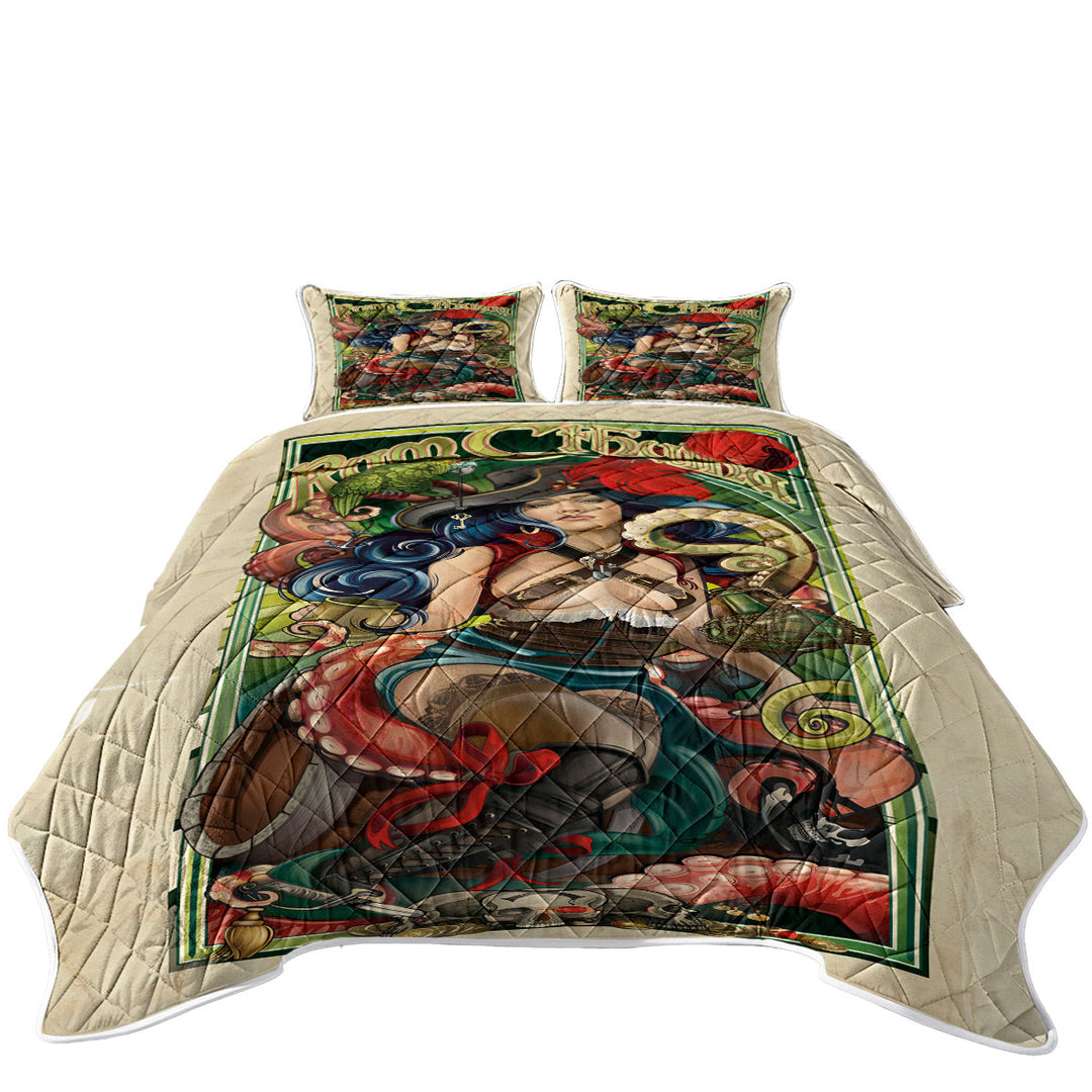 King Size Quilt Sets with Rum Cthulhu and Pretty Girl Pirate Cool Art