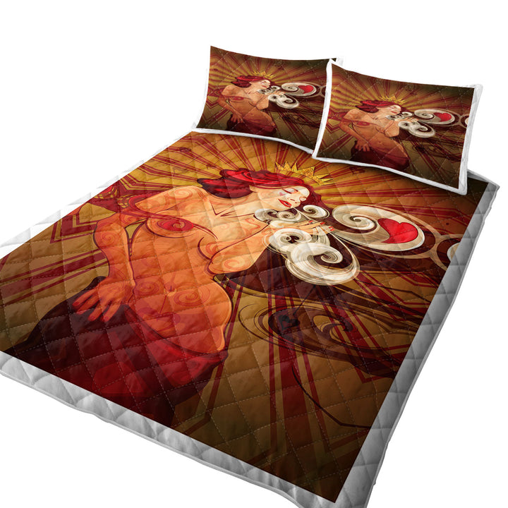 King Size Quilt Sets with Sexy Cool Art Queen of Hearts