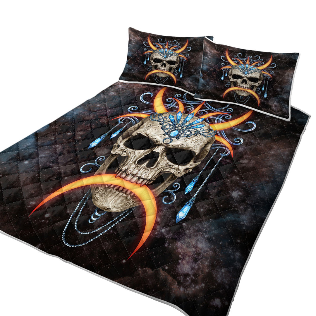 King Size Quilt Sets with Space Skull the Moon Queen