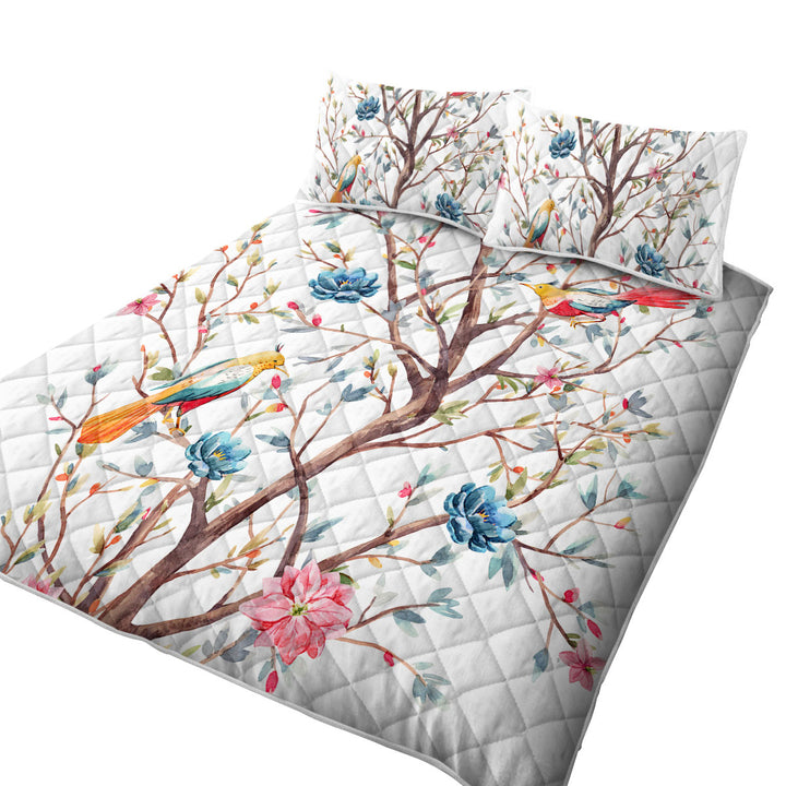 King Size Quilt Sets with a Flowering Tree and Birds