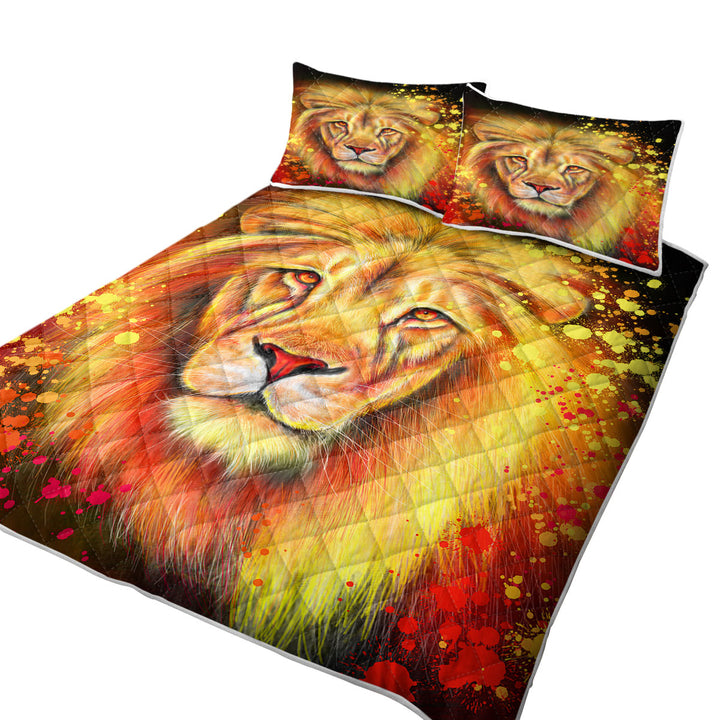 King Size Quilt with Artwork Neon Orange Lion