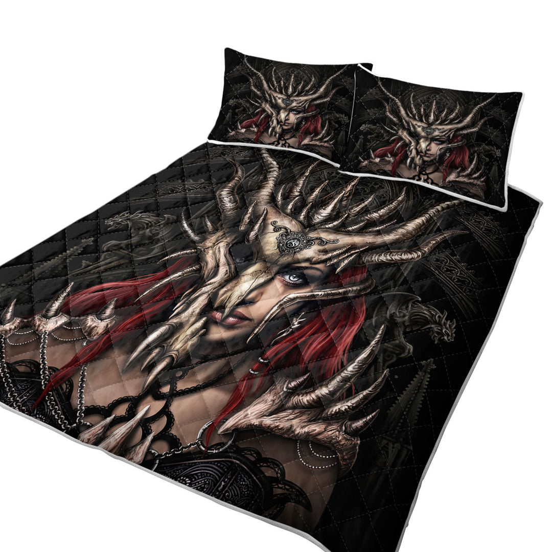 King Size Quilt with Cool Fantasy Art Dragon Mask