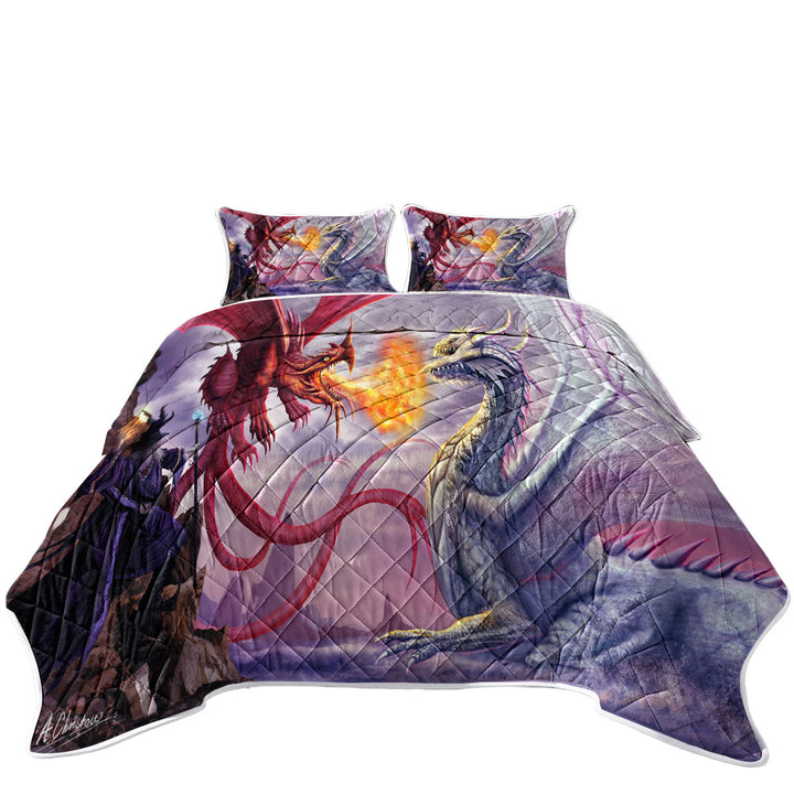 King Size Quilt with Cool Fantasy Artwork Dragons War