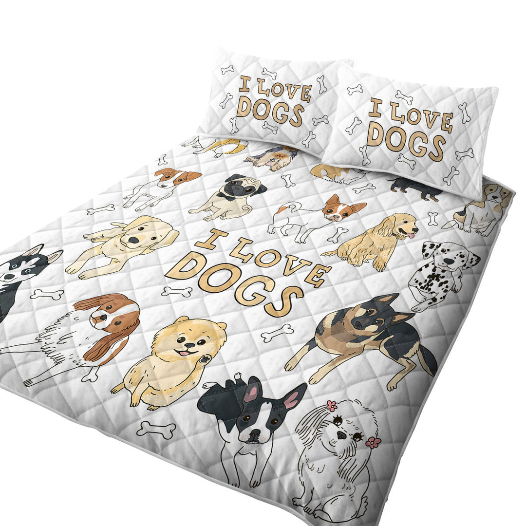 King Size Quilt with I Love Dogs