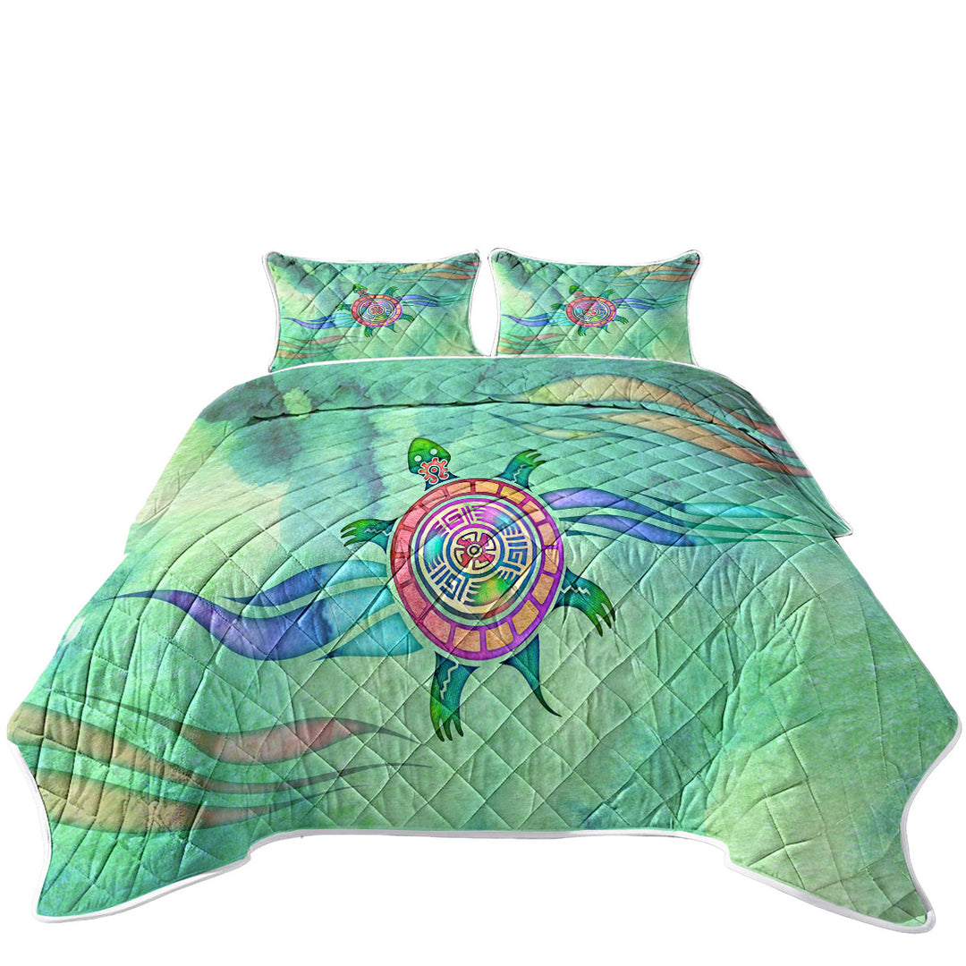 King Size Quilt with Native American Animal Art Painted Turtle