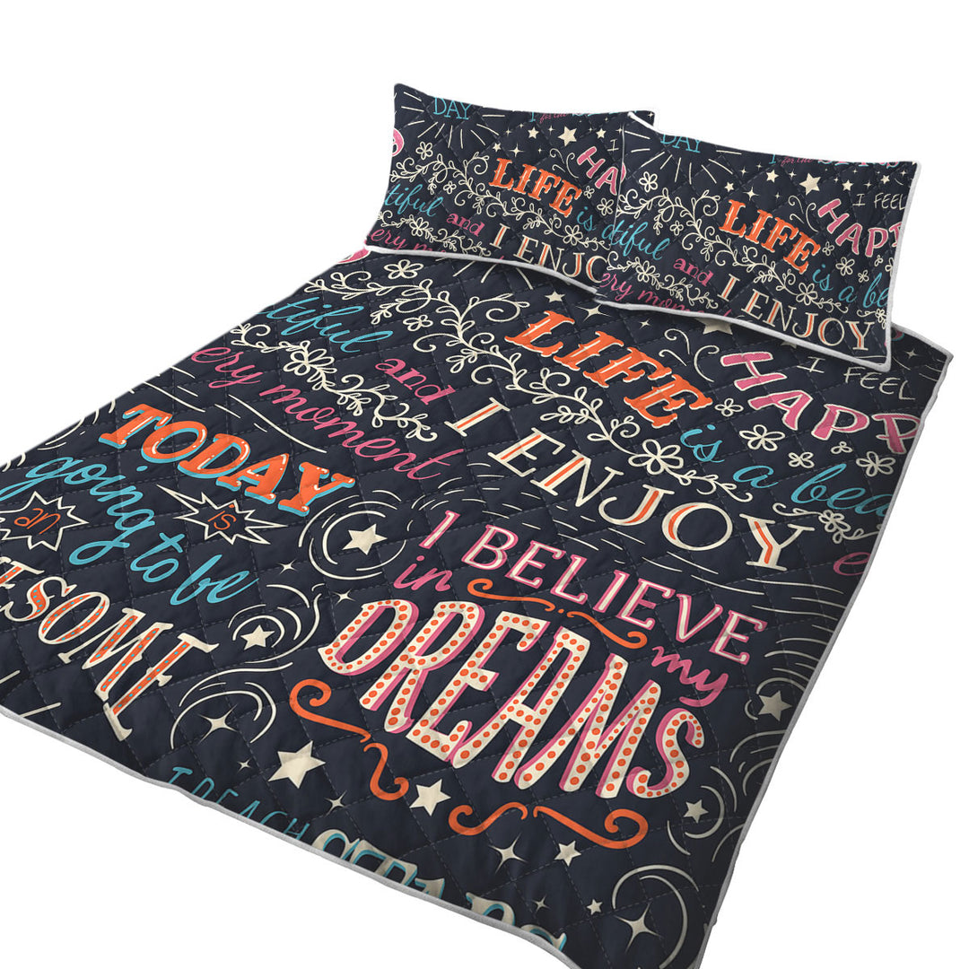 King Size Quilt with Positive Inspiring Quotes