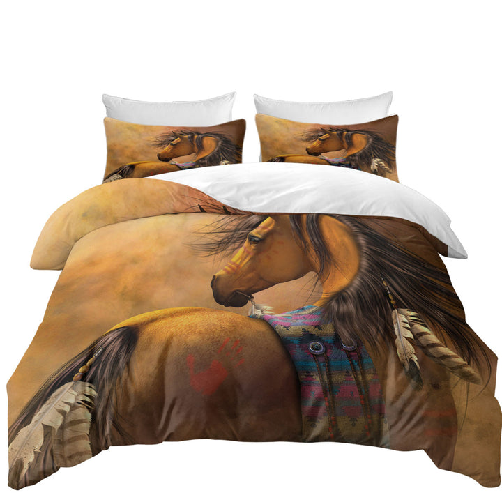 Kiowa Gold Native American Horse Duvet Cover