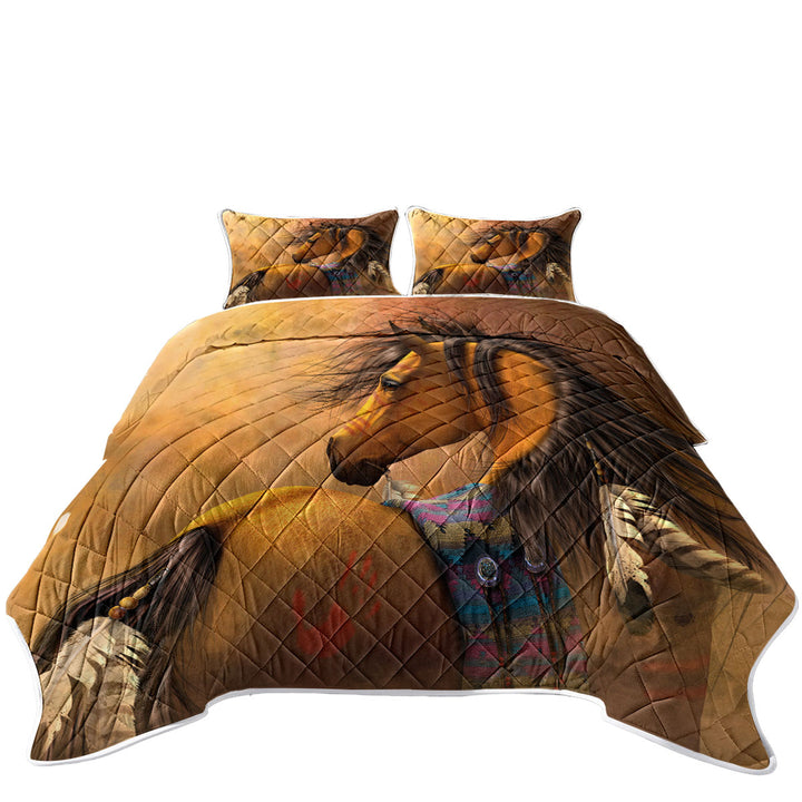 Kiowa Gold Native American Horse King Size Bedspreads