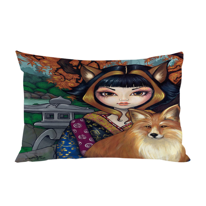 KitSune Japanese Fantasy Art Fox Girl and Fox Pillow Case Covers