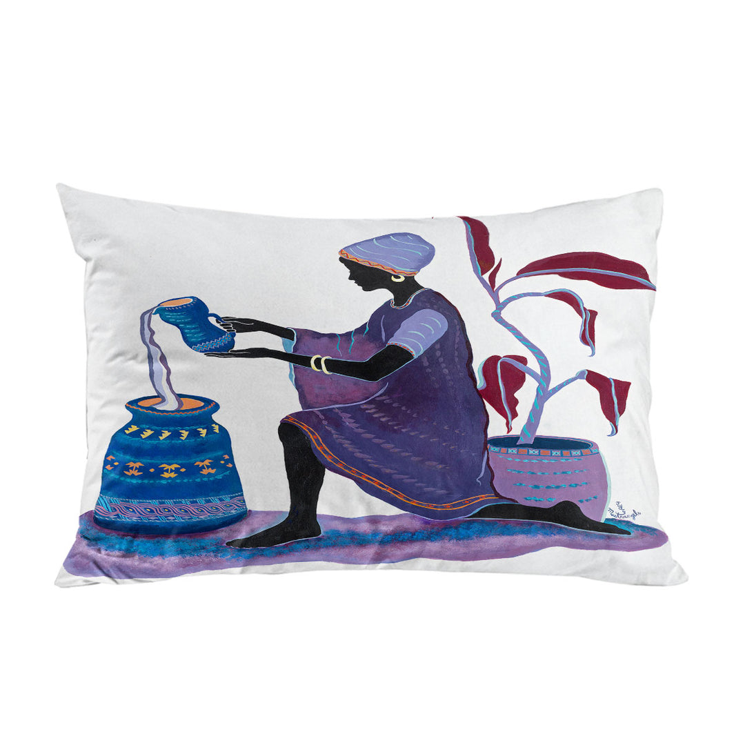 Kneeling in Purple Dress African Art Painting Woman Pillowcase