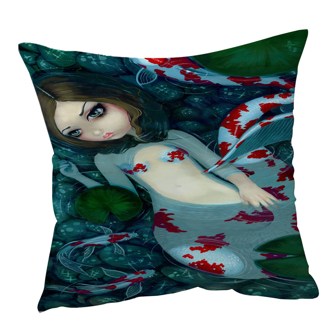 Koi Fish Cushion Cover Pond Daydreaming Koi Mermaid