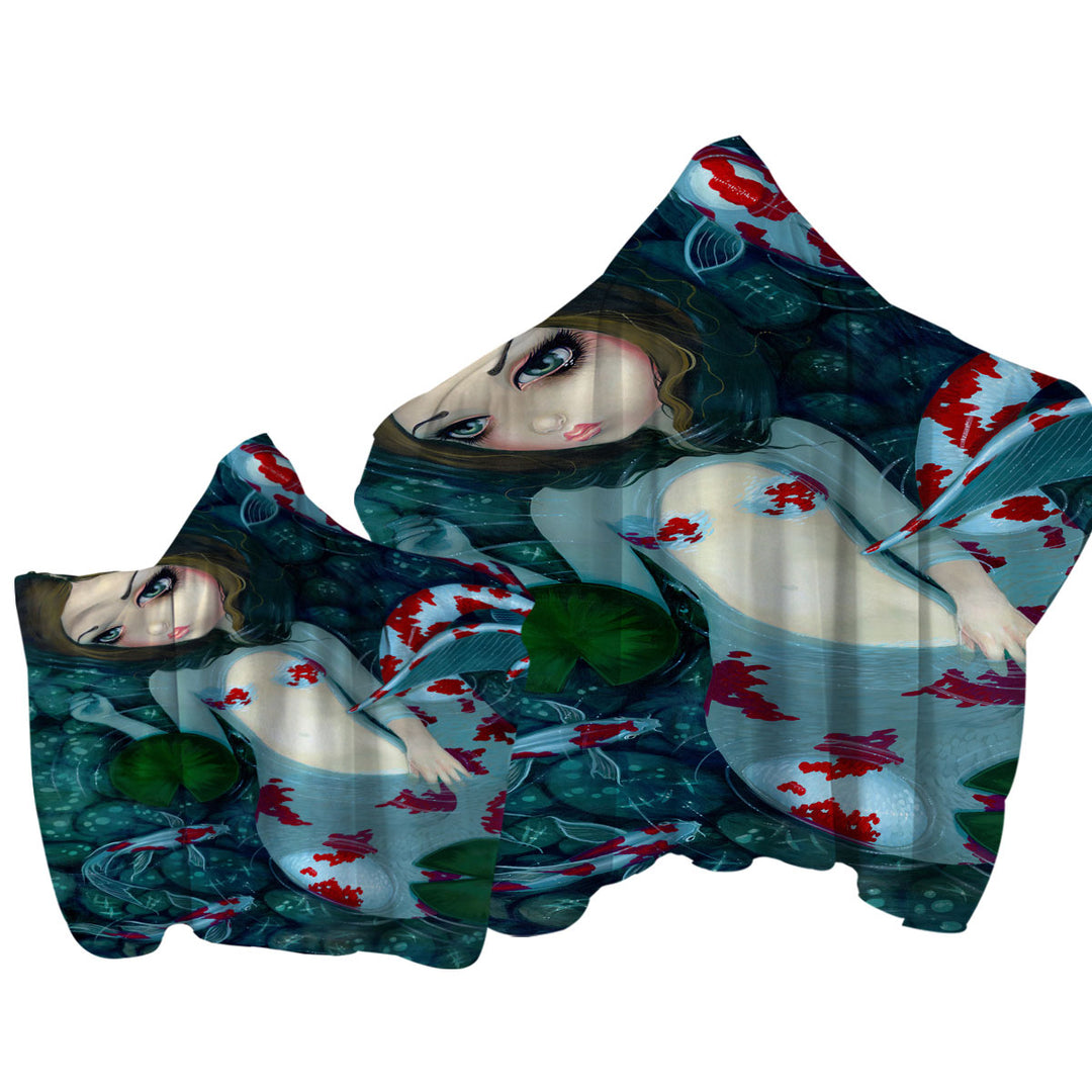 Koi Fish Pond Daydreaming Koi Mermaid Towel Hoodie