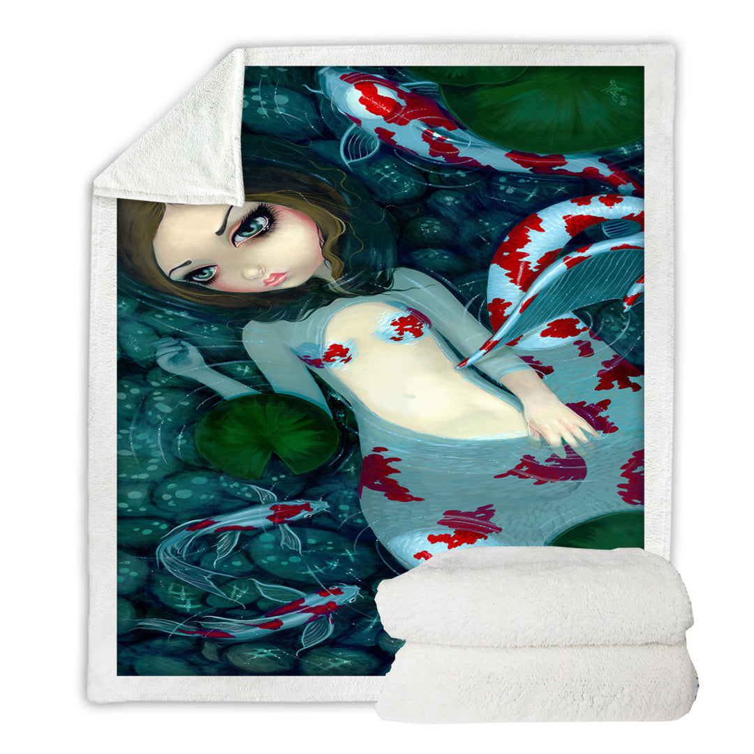 Koi Fish Throw Blanket Pond Daydreaming Koi Mermaid