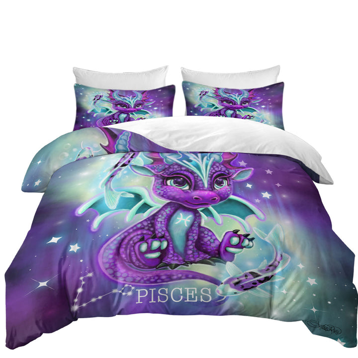 Koi Fish and Pisces Lil Dragon Duvet Cover