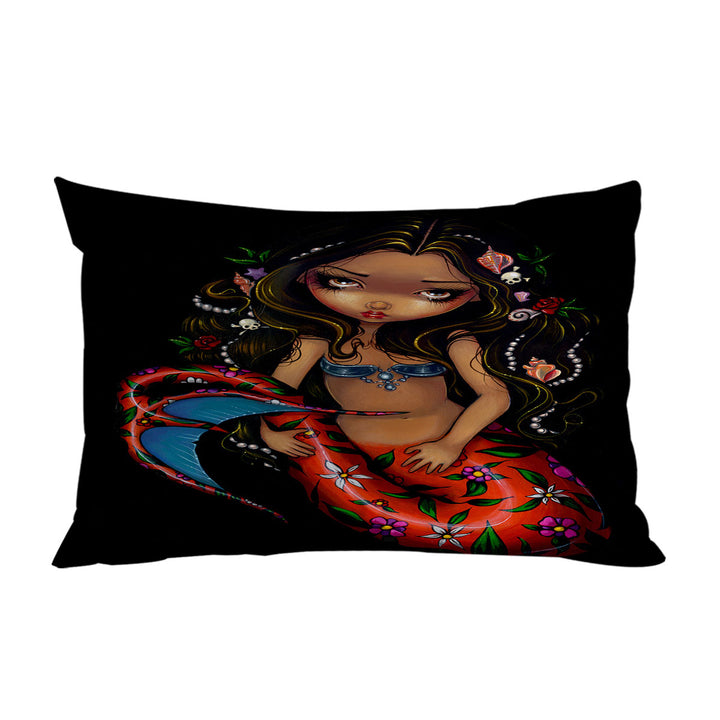 La Sirena the Big Eyed Mermaid with a Floral Tail Pillowcase