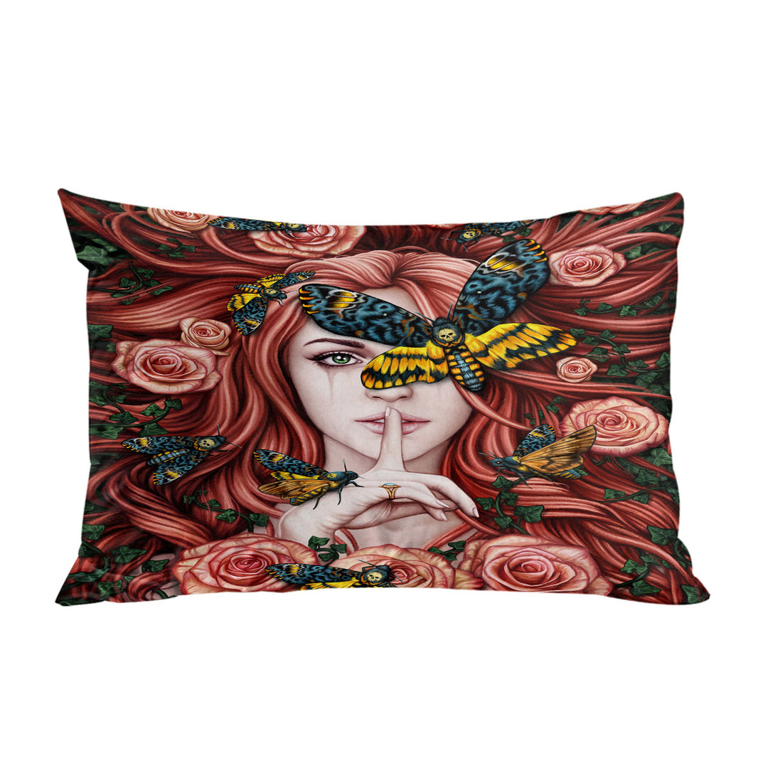 Lady Moth Roses and Death Moth on Beautiful Woman Pillow Cases