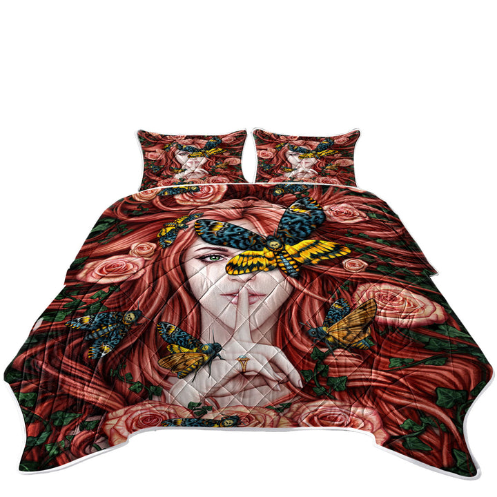 Lady Moth Roses and Death Moth on Beautiful Woman Quilts for sale