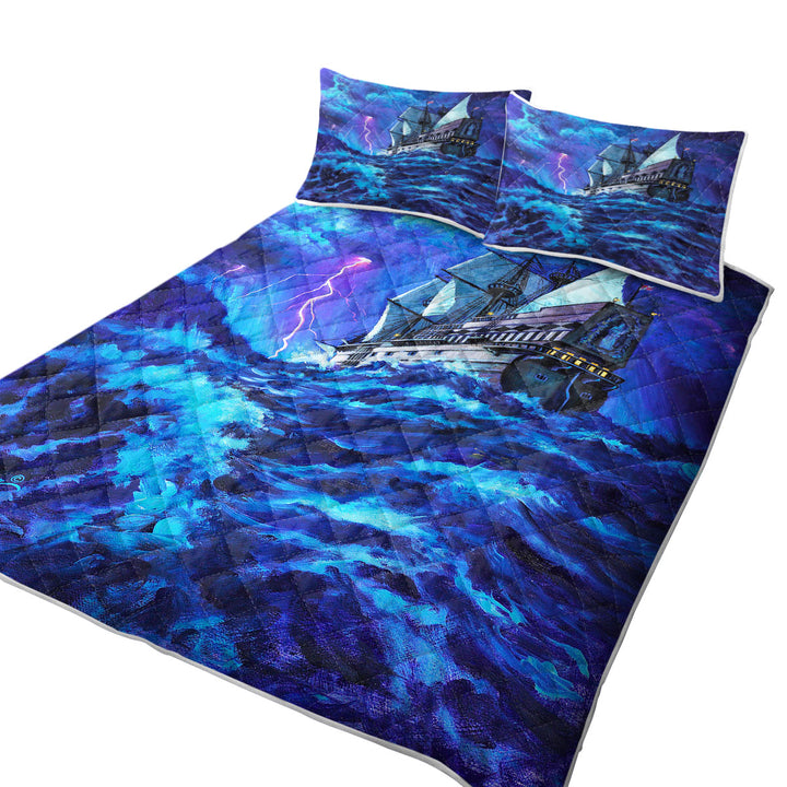 Last Voyage Stormy Ocean and Sailing Ship Coverlets