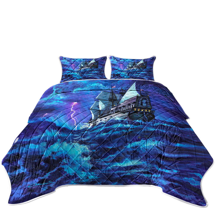 Last Voyage Stormy Ocean and Sailing Ship Quilt